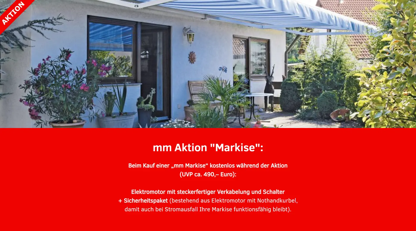 Aktionsplakat für mm Markisen