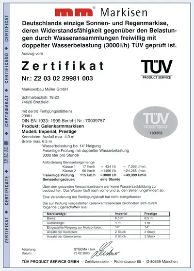 Zertifikat Imperial und Prestige